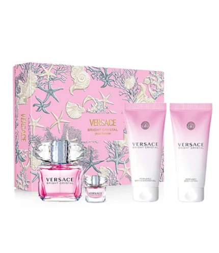 Kit Coffret Versace Bright Crystal Edt - Perfume Feminino 90ml + Loção Corporal 100ml + Shower Gel 100ml + Miniatura 5ml KI